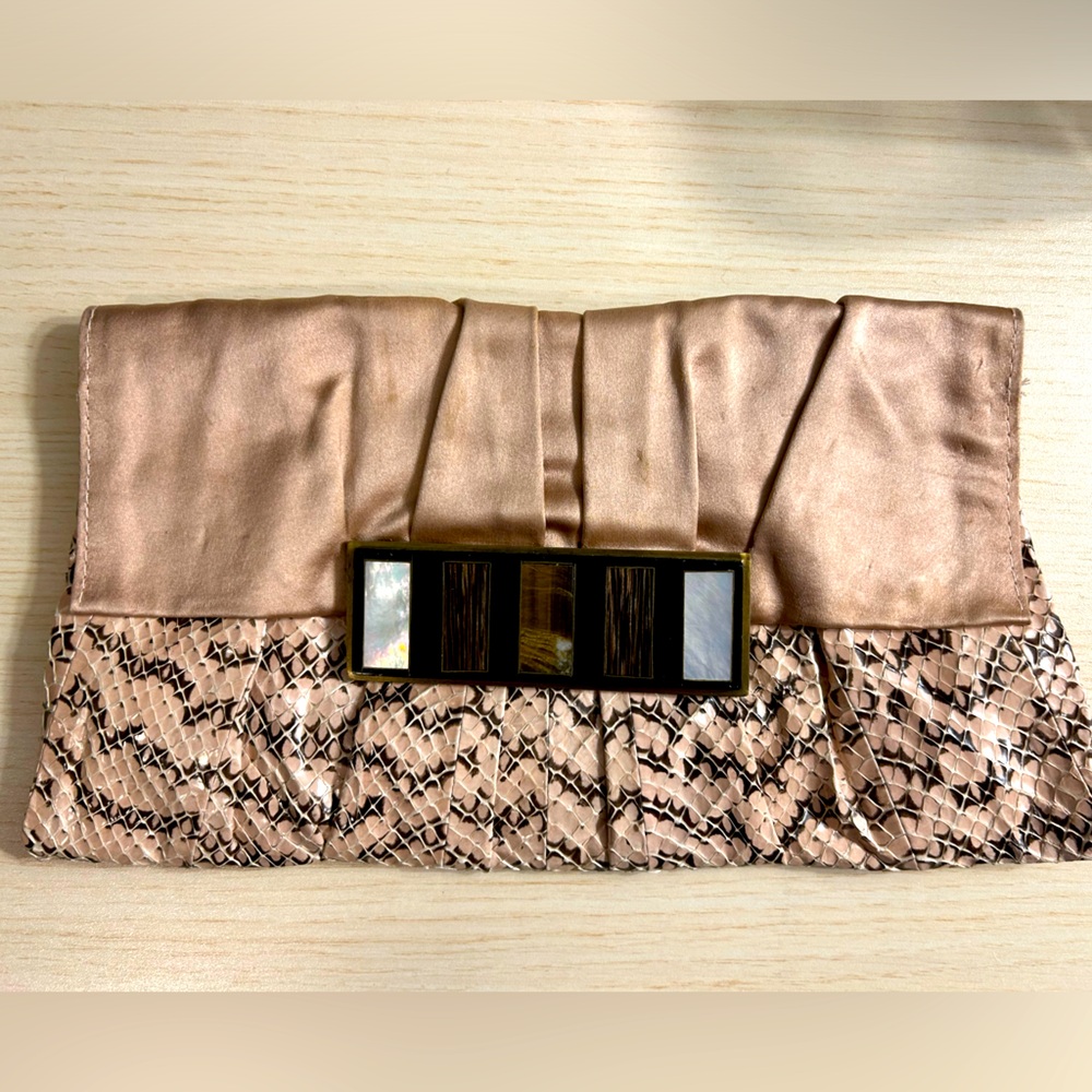 R&Y Augousti Pink Satin and Snakeskin Clutch